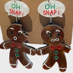 Oh Snap Gingerbread Christmas Dangle Earrings Holiday NWT